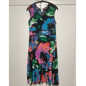 NWT London Times Sleeveless V-Neck Floral Midi Dress Size 10